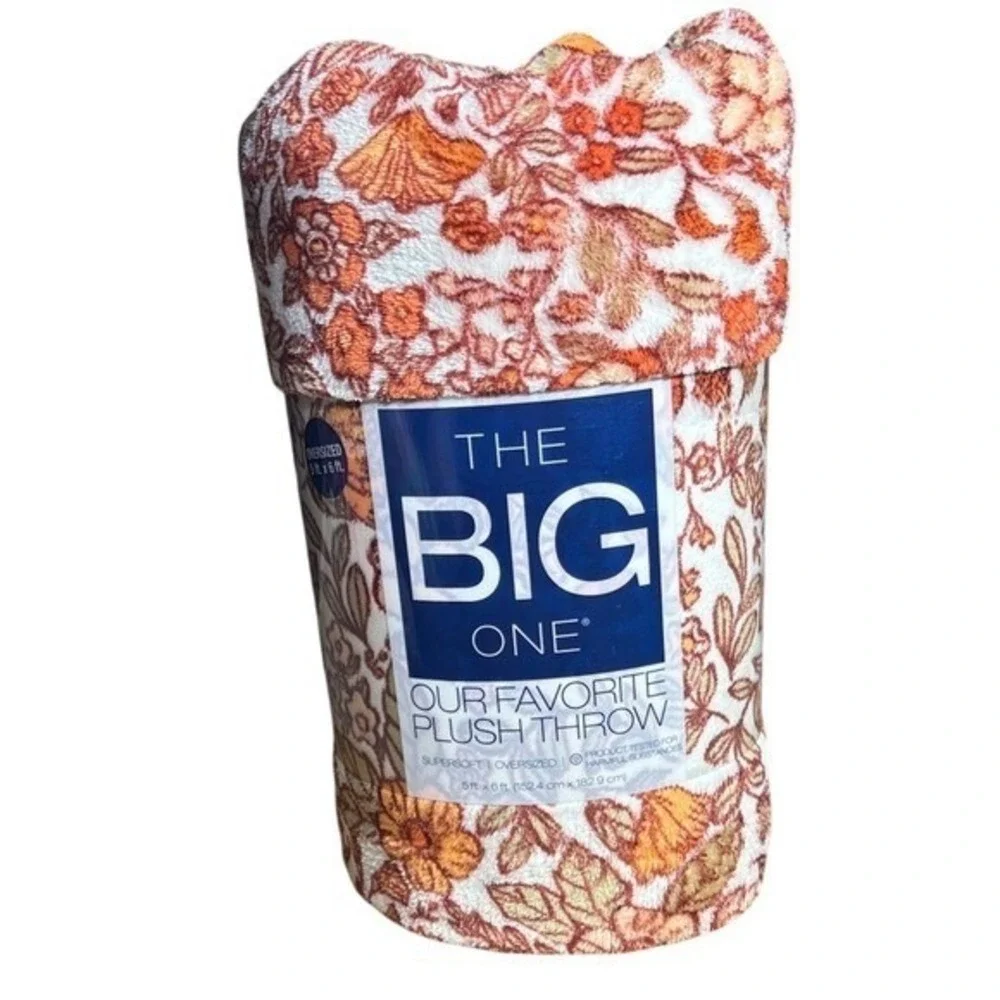 Autumn Floral Retro Orange 5x6 ft Oversized Fall Throw Blanket The Big One NEW